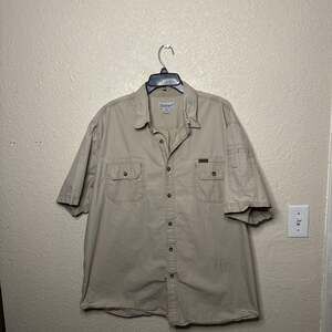 Carhartt Short Sleeve Button Down Work Shirt, Khaki Tan, Size 2XL